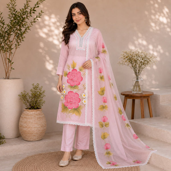 Floral Print 3-Piece Cotton  Suit Set