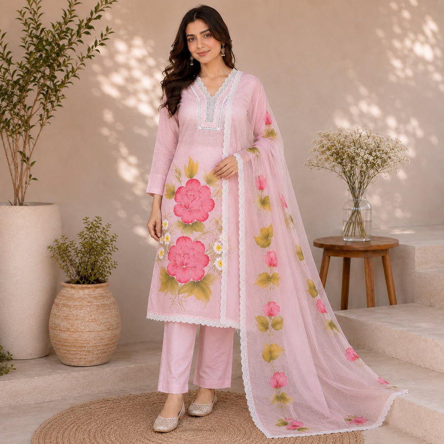 Floral Print 3-Piece Cotton  Suit Set
