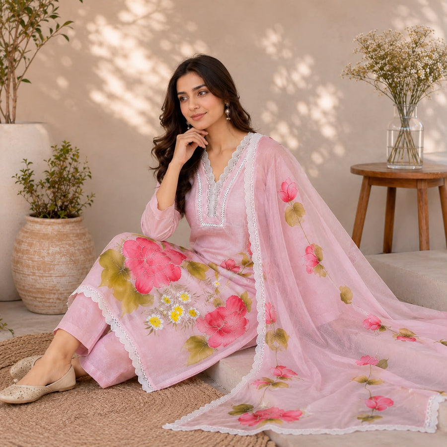 Floral Print 3-Piece Cotton  Suit Set