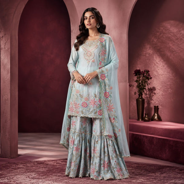 Embroidered Kurta Sharara Set