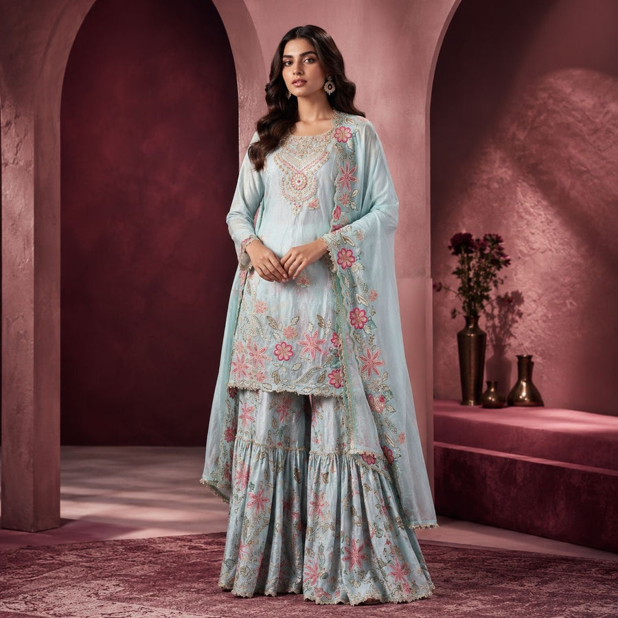 Embroidered Kurta Sharara Set